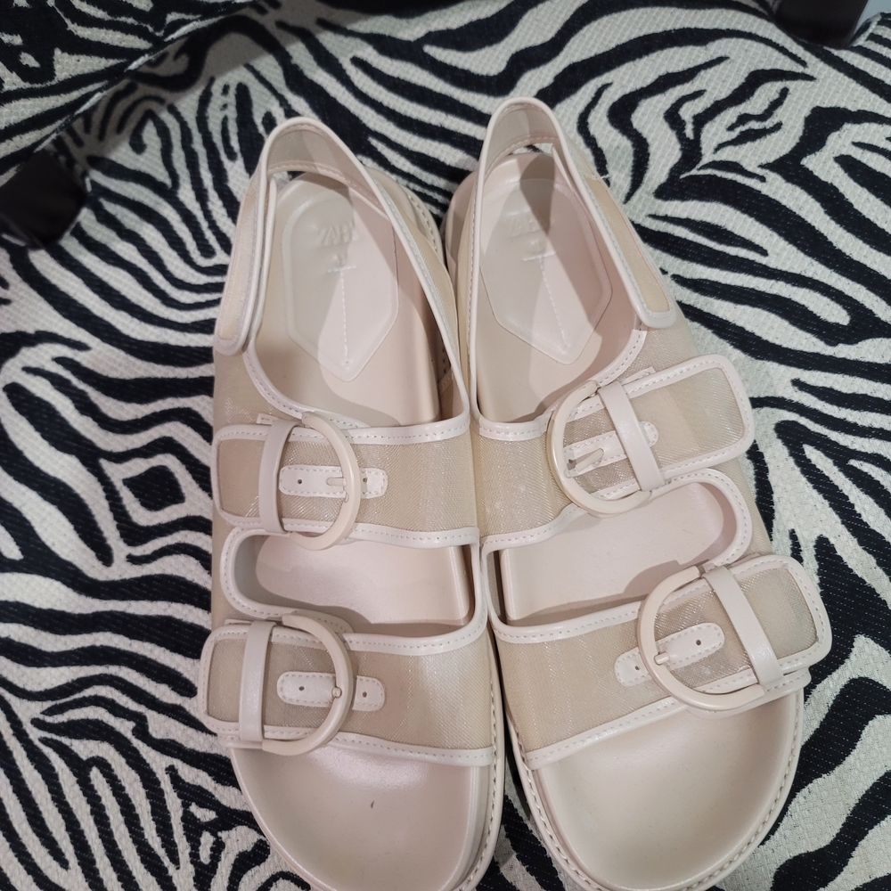 Zara MESH Women's Cream Sandals